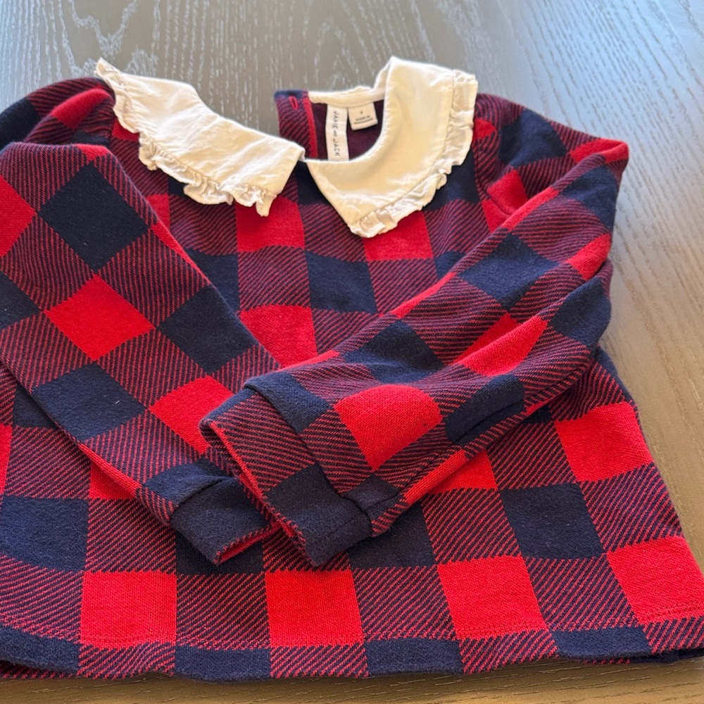 Red & Navy Buffalo Plaid Sweater with White Peter Pan Collar Janie & Jack 7